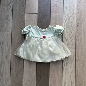 Vintage bright future Mint Green and Cream Baby Dress with Pink Accent
